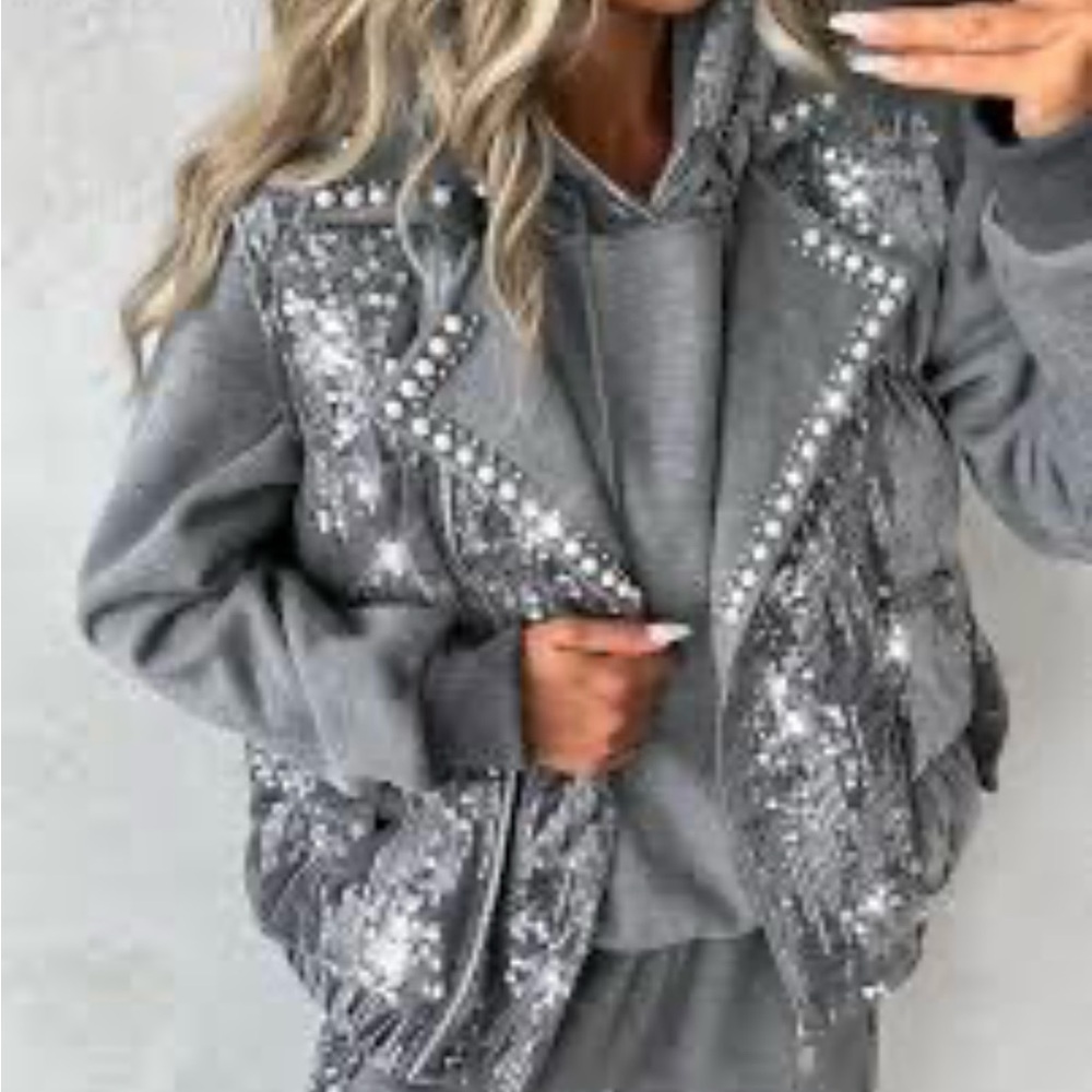 Women's Gray Sequin Vest